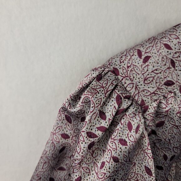 80s Size 8 Flowy Neck Tie Leaf Print Blouse Feminine Romantic Dainty Whimsical - Picture 6 of 12